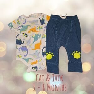 Cat & Jack Baby Boy 2pc Dino Outfit Set 3-6M: Bodysuit & Paw Print Pants